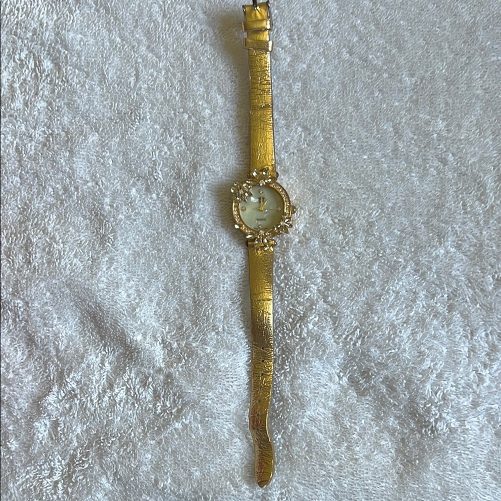 Vintage Elizabeth Taylor Gold Watch with rhinestone Floral Accents